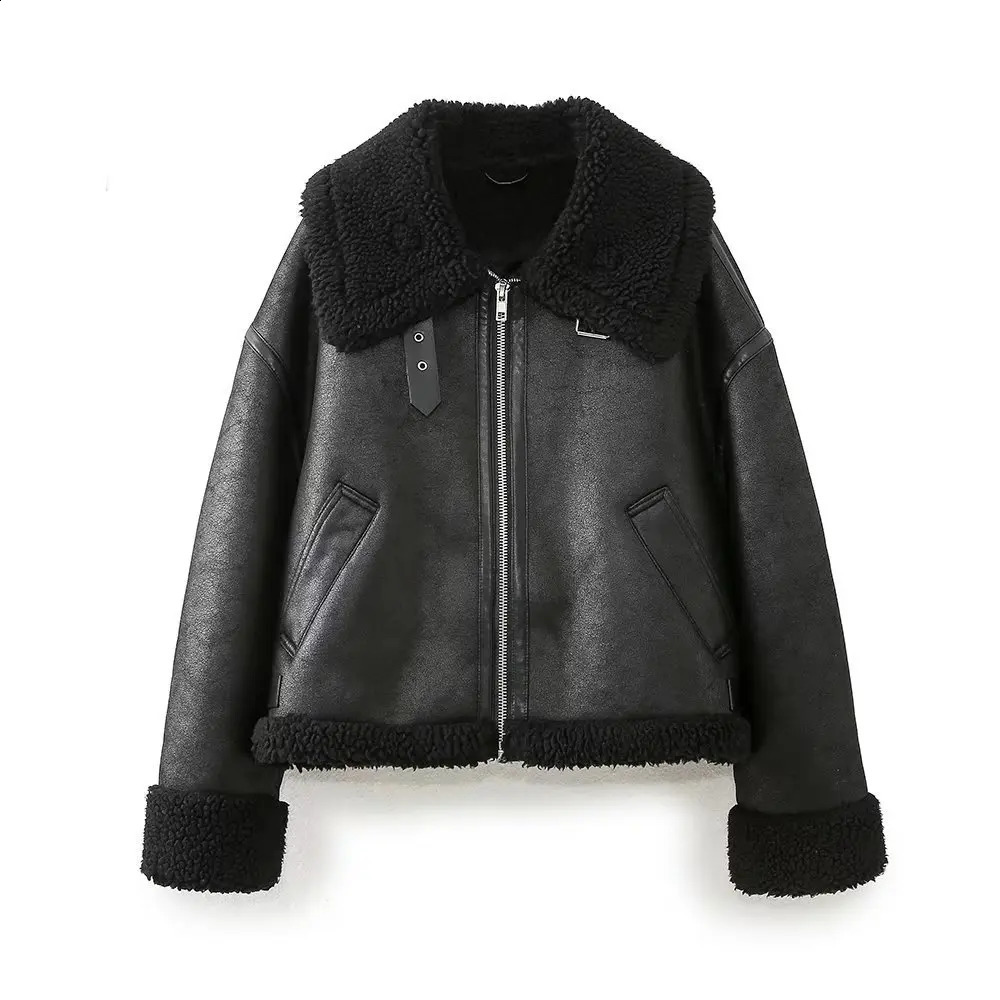 2025 Autumn Womens Fashion and Leisure Multi functional Leather Fur Integrated Motorcycle Jacket Coat 241223