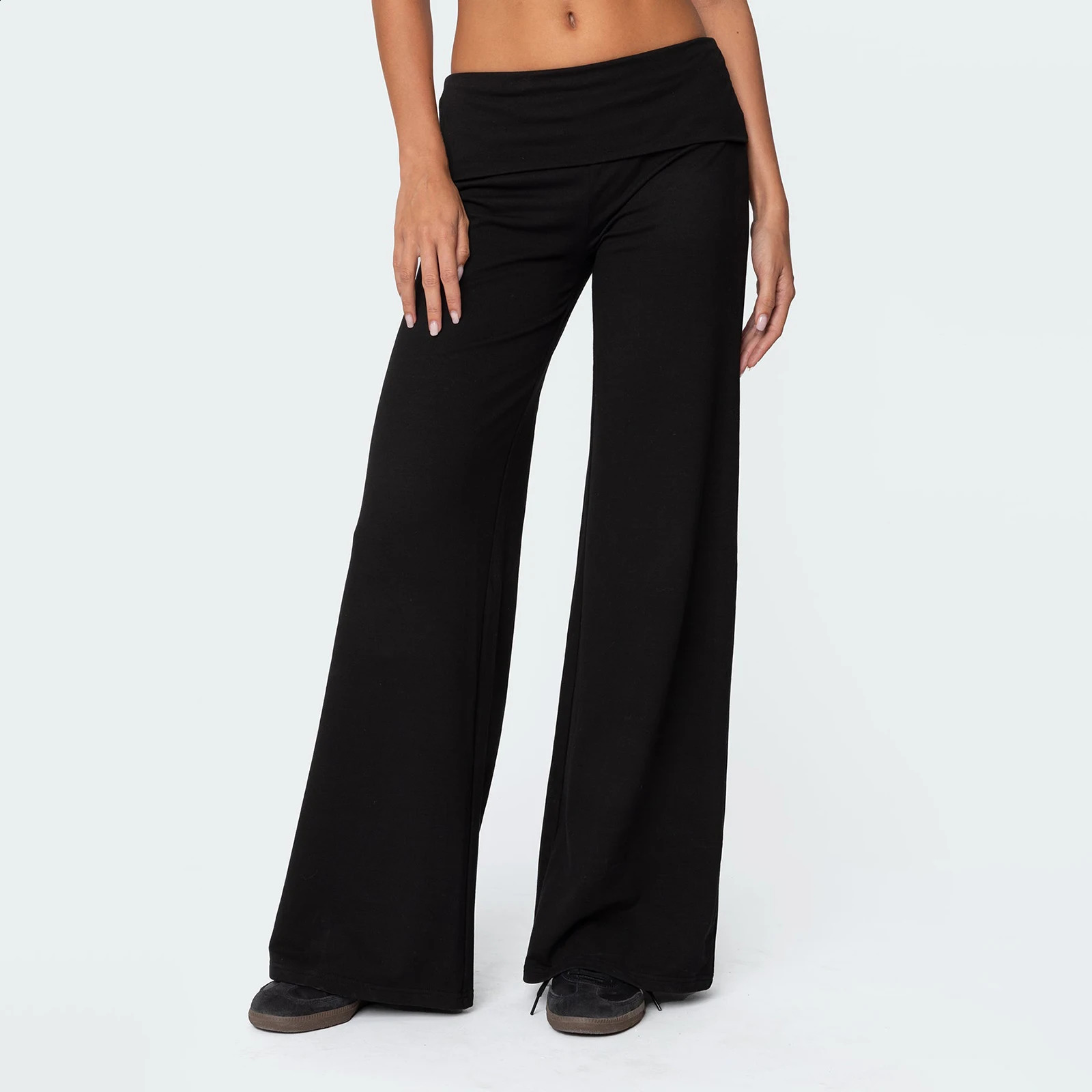 Women Low Waist Flare Leggings Fold Over Skinny Yoga Pants Wide Leg Stretchy Bootcut Bell Bottoms Leggings Loungewear Sweatpants 241223