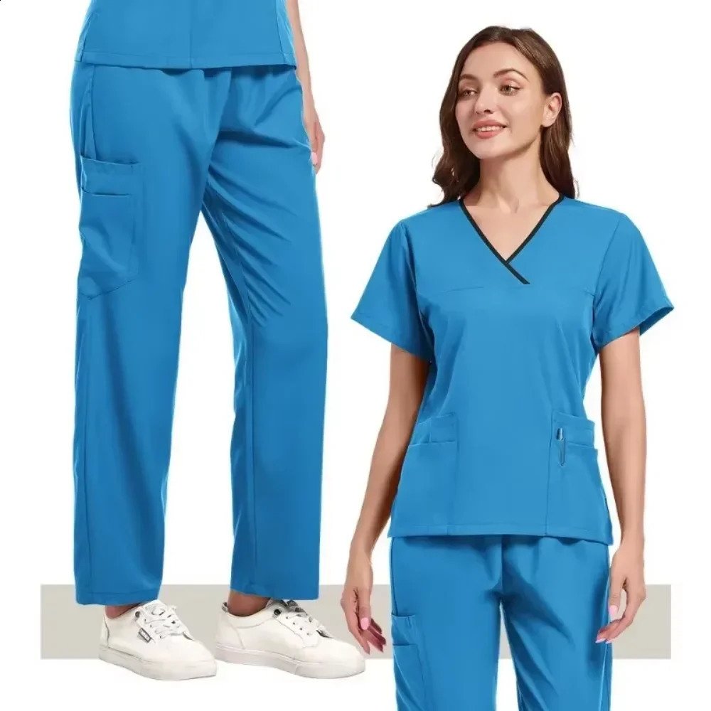 Nurse Scrubs Fashion Scrub Soft Breathable Jogger Pants Set Uniforms Woman Nursing Clinical Doctor Workwear 241230