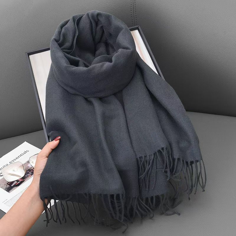 T046 scarf winter women's cashmere literary autumn and winter thick warm dual-use solid color Korean version fashion atmosphere scarf