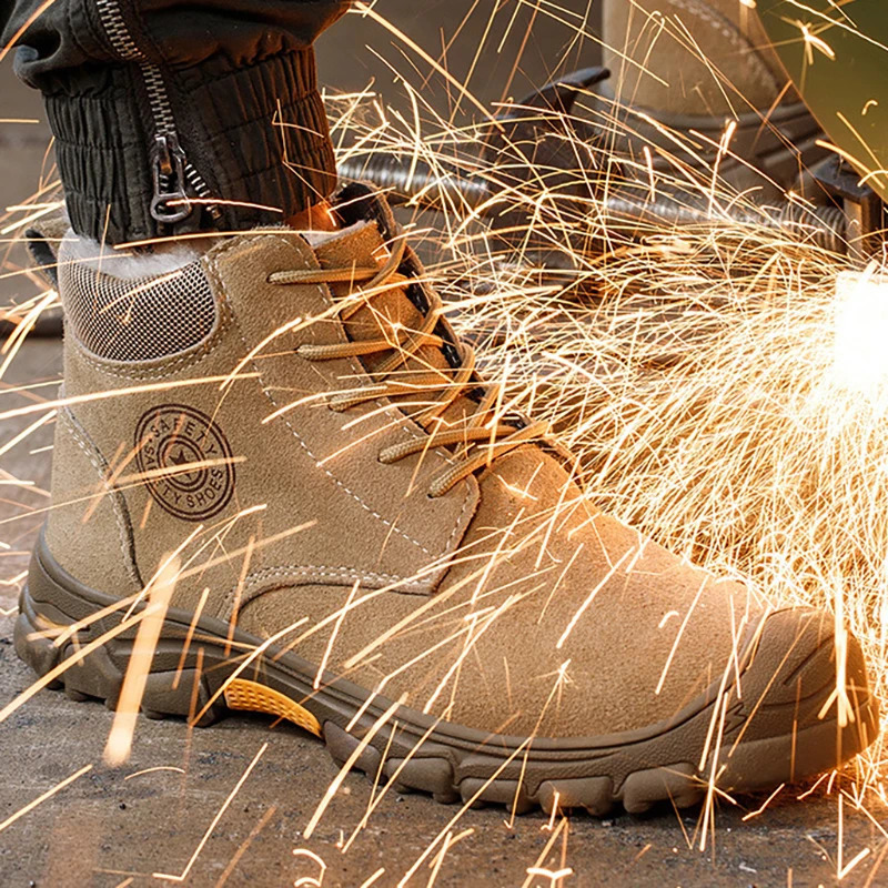 Mens High Top Cotton Boots Winter Thick Velvet Warm Safety Shoes Anti Smashing Piercing Work Boot Steel Toe Shoe 241225