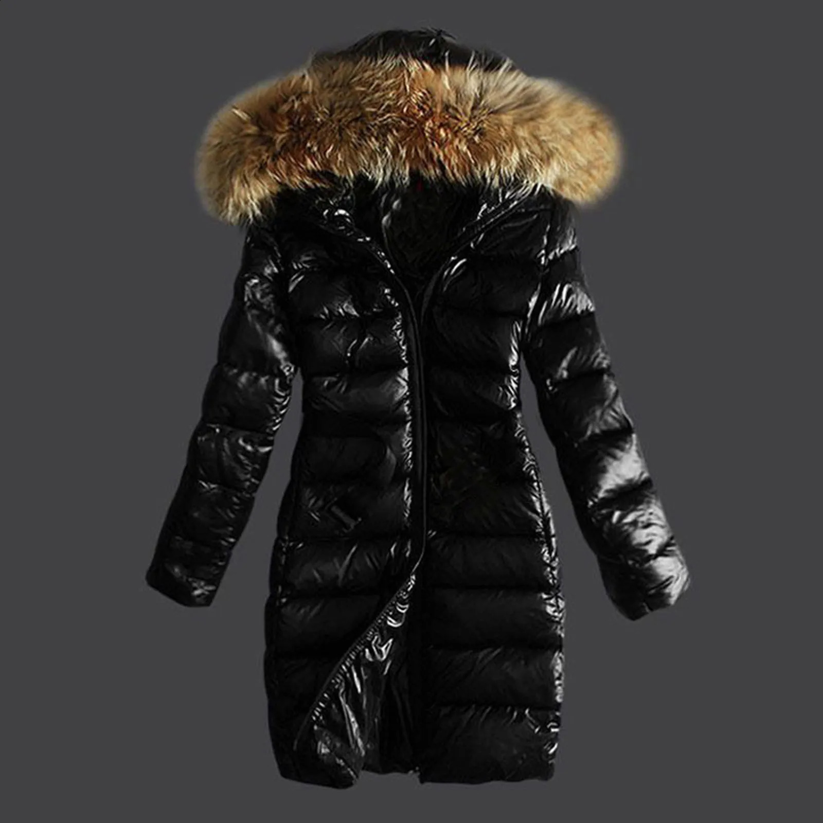 Winter Womens Basic Black Hooded CottonPadded Clothes With Faux Fur Collar Warm Quilted Jackets Waterproof PU Leather Outwears 241223