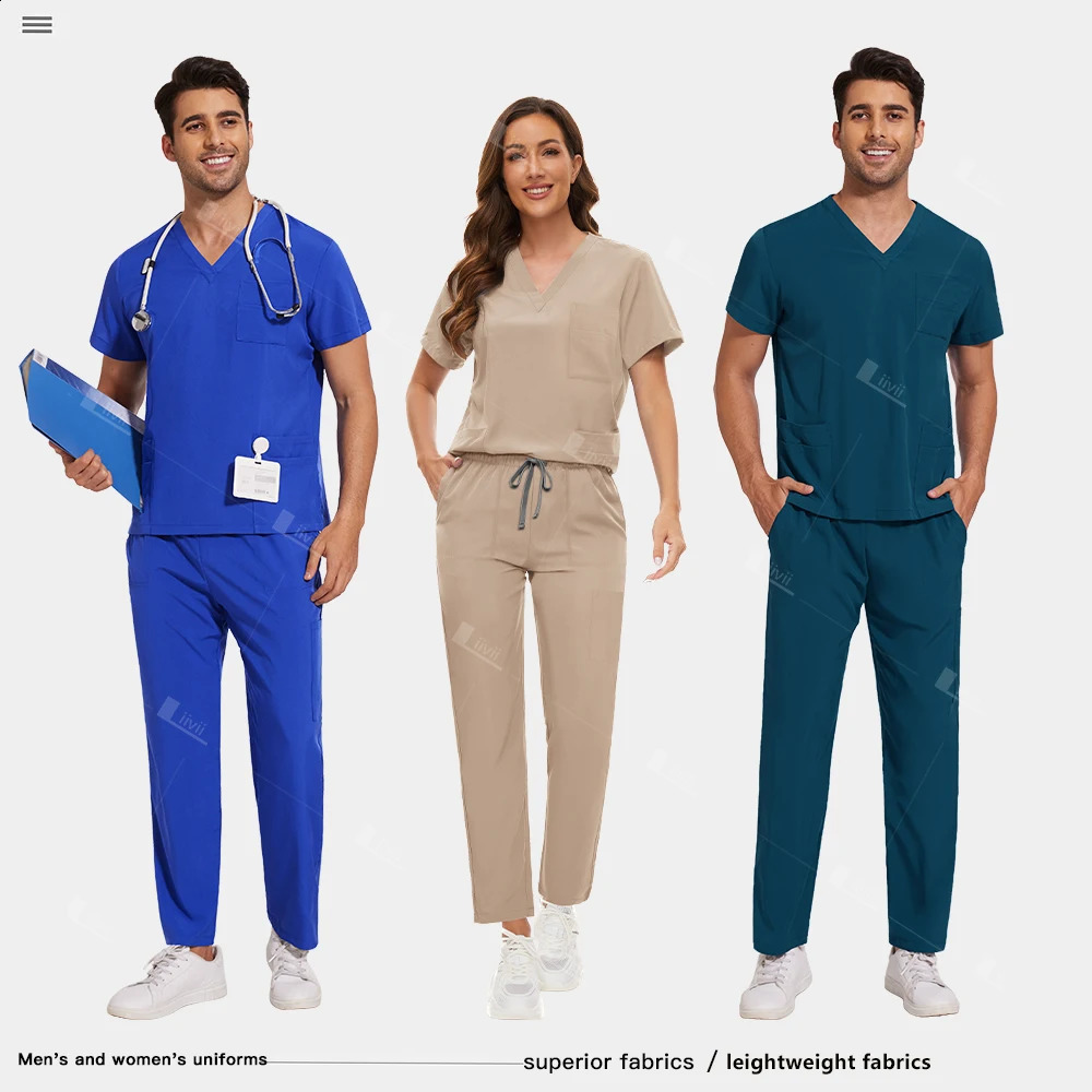 Uniforms Nurses T-Shirt Women Men Pants Doctor Set of Nursing Scrubs Suits Pet Grooming Clothes Spa Uniform 241230