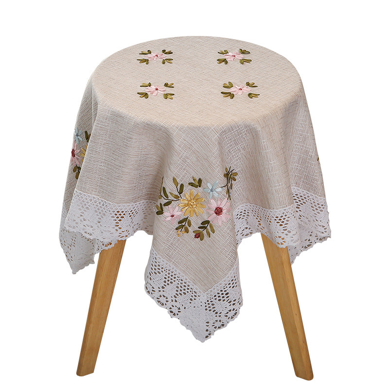 Ribbon hand-embroidered high-end Chinese pastoral dining table cloth F-1