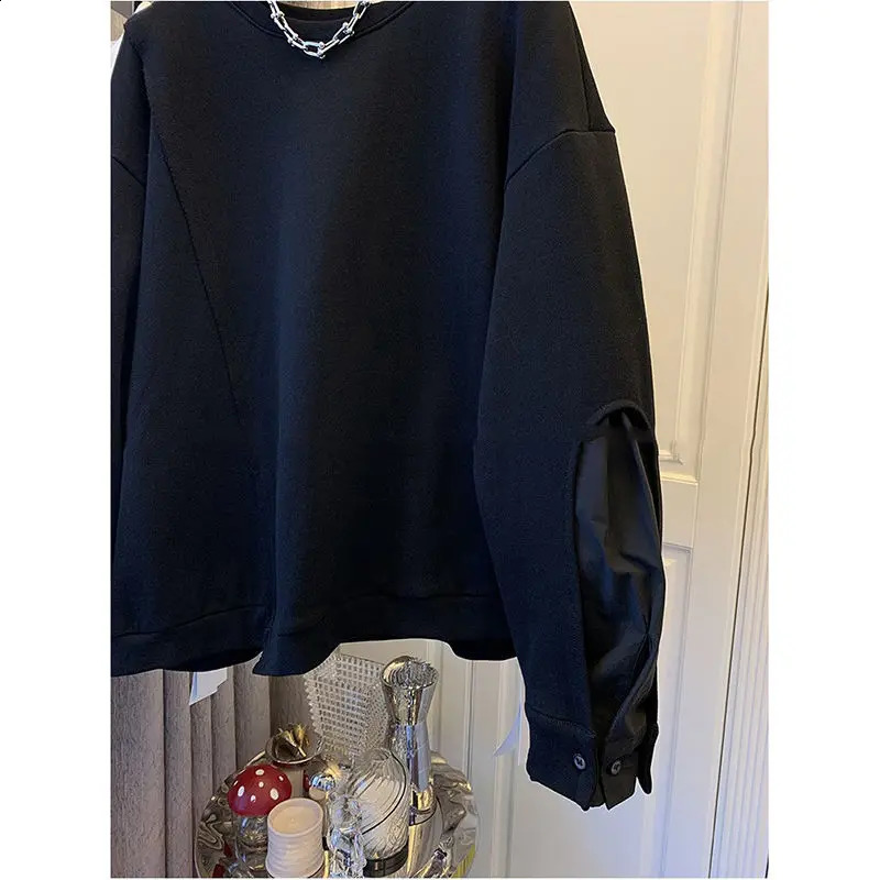 Spring Autumn Solid Color Round Neck Long Sleeve Sweatshirt Fashion Casual Loose Pullovers Cotton Elegant Chic Tops 241223