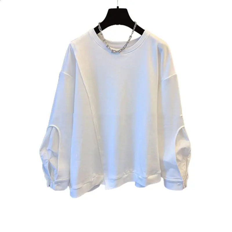 Spring Autumn Solid Color Round Neck Long Sleeve Sweatshirt Fashion Casual Loose Pullovers Cotton Elegant Chic Tops 241223