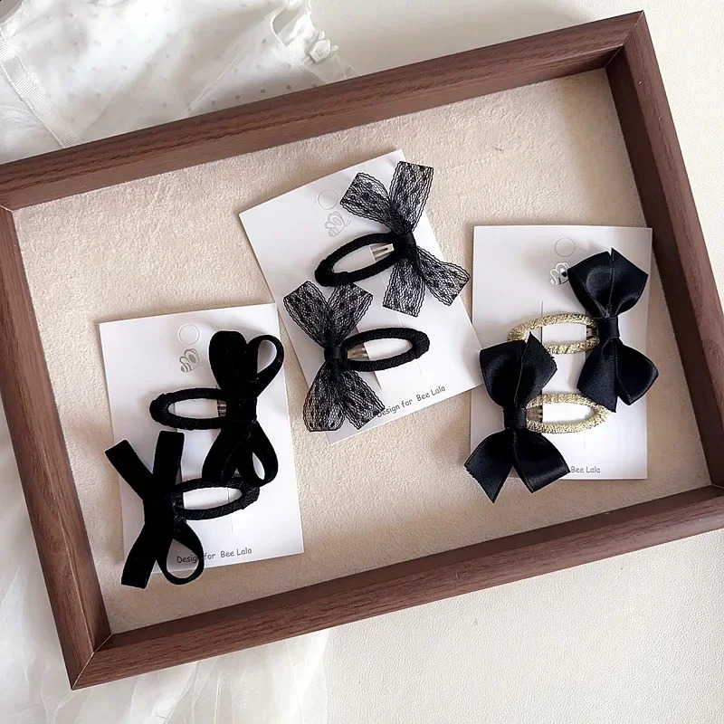 2pcsset Black Color Elegant Princess Hair Clip for Kids Retro Lace Bow Toddlers BB Sweet Headwear Accrssories 241230z