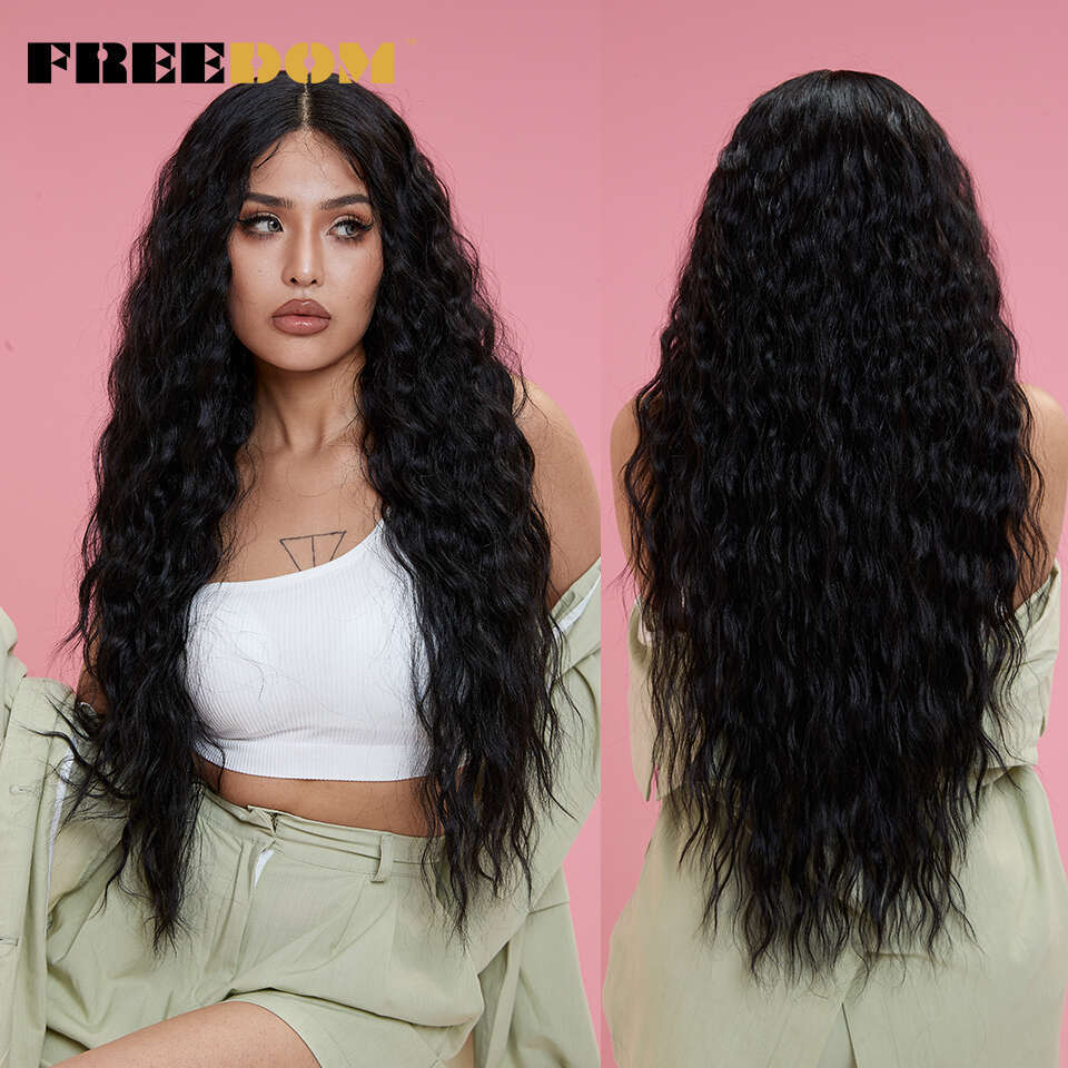 Lace Wig Long Deep Wavy Ombre Blonde High Temperature Synthetic For Black Women Cosplay Wigs