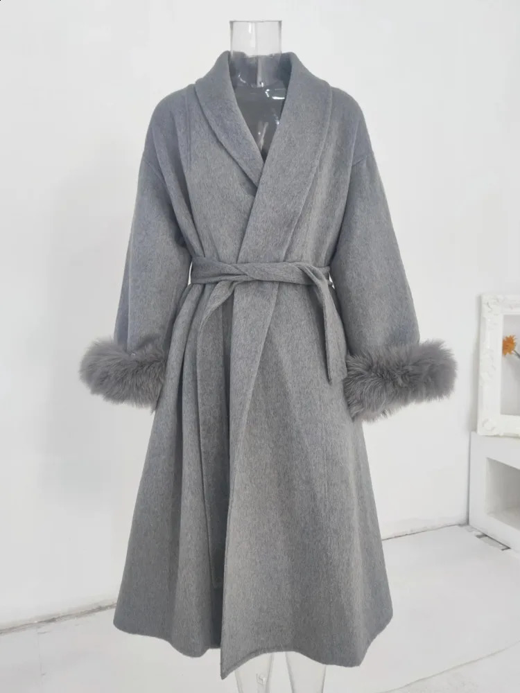 EWQ Chic Brown Woolen Coat Overcoat Wool Tops Chemisier Femme Gray Long Jacket Trendy Womens Clothing 2025 Winter 241231