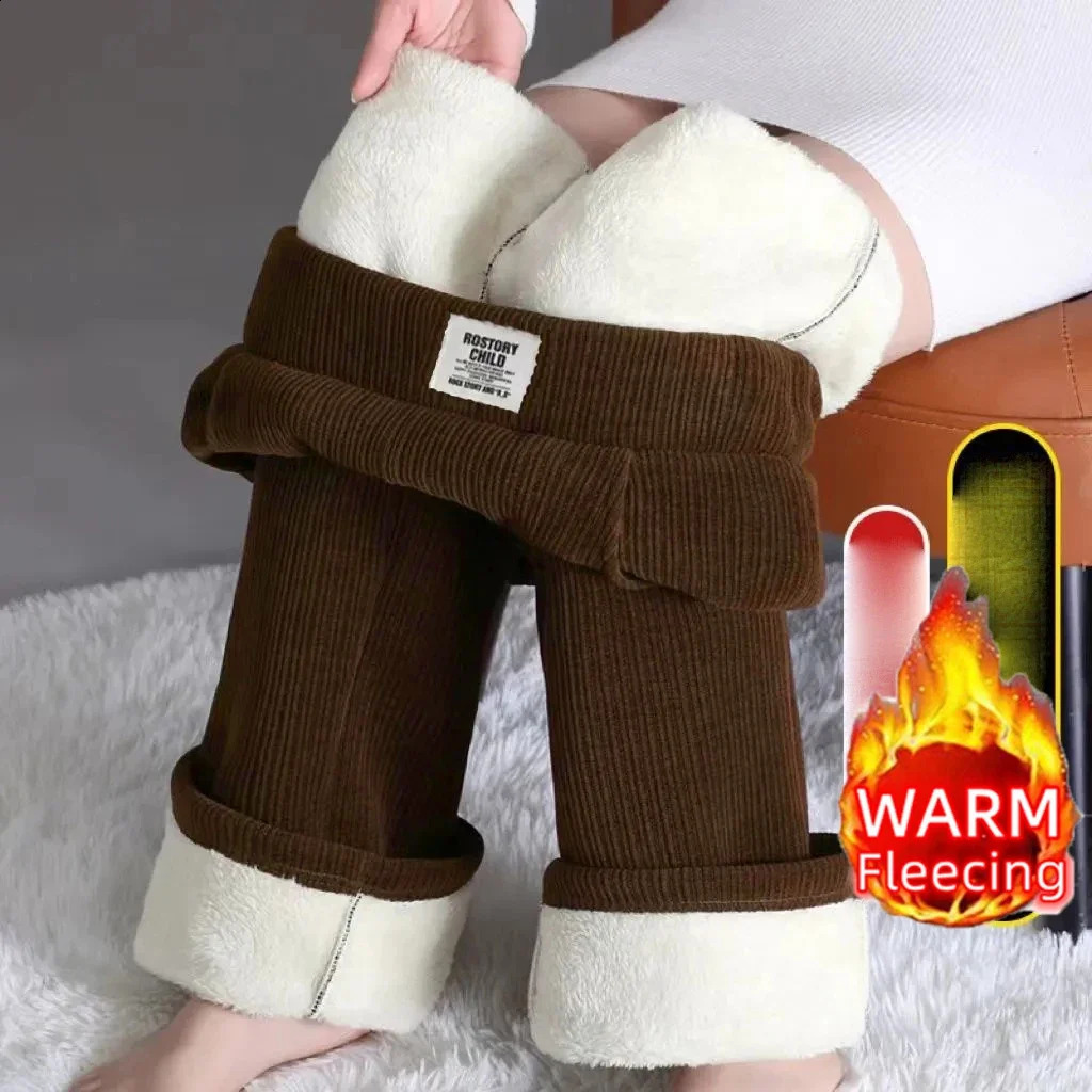 Warm Winter Straight Pants Womens Snow Plush Fleecing Thermal Strench Lady OL Slim Trousers Femail Thick Clothing Leggings 241223