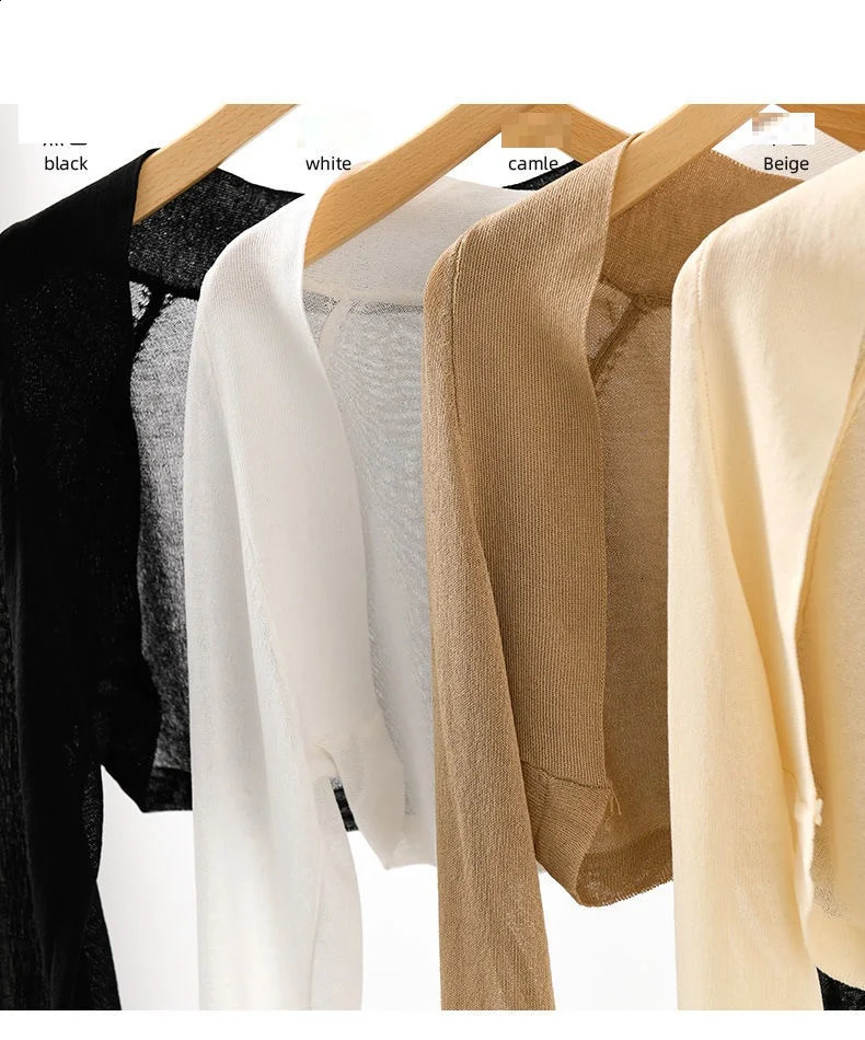 Women Knit Crop Top Long Sleeve Shrug Sweater Mesh Cover Ups Thin Cardigan Streetwear Cape Summer Shawl 241231