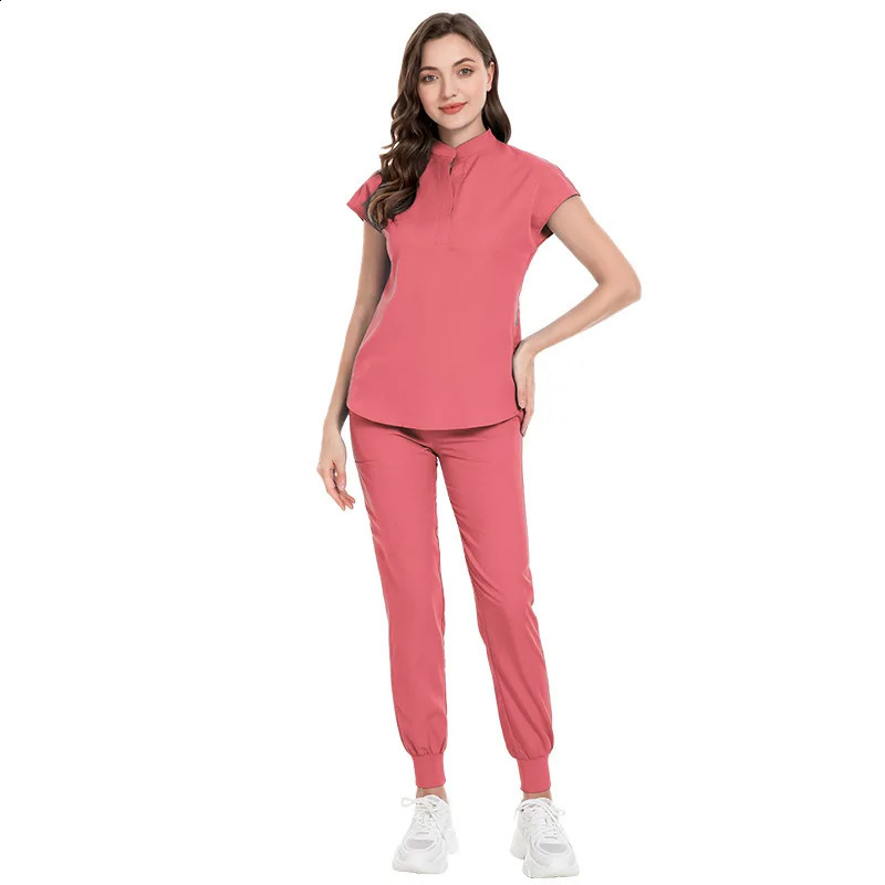 Topspant Uniform Surgery Scrubs Shirt Short Sleeve Pet Shop Doctor Nurse Nursing Uniform Set Women Workwear Scrub 241230