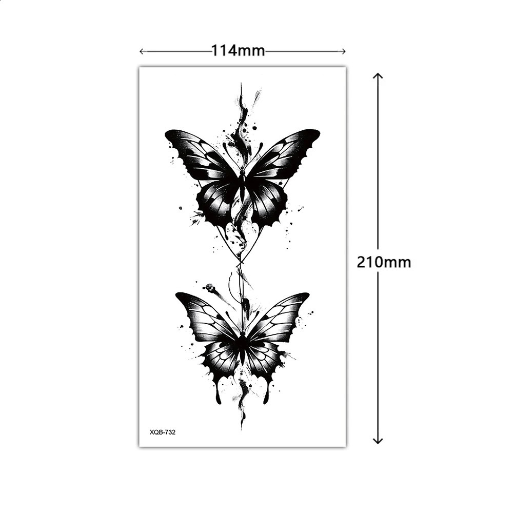 Black Flower Waterproof Temporary Tattoo Sticker Beauty Butterfly Rose for Women 3D Flash Body Arm Art Washable Tattoos 241230
