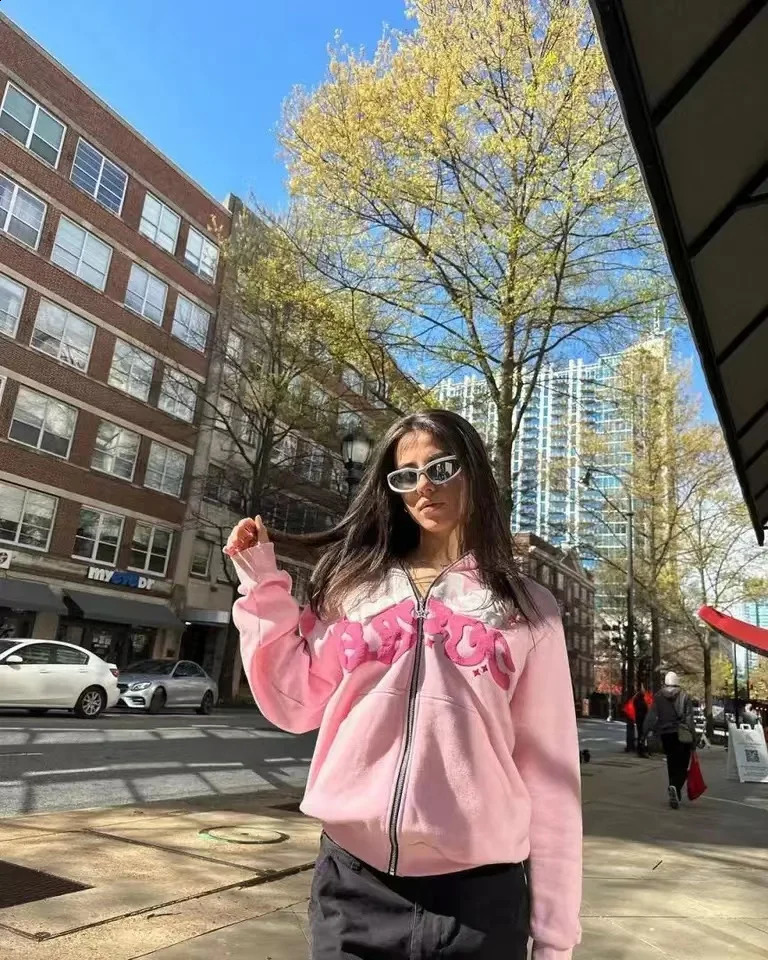 Y2K Zipper Hoodie Gothic Retro Alphabet Hoodie Punk Harajuku Hip Hop Loose Casual Couple Fashion Sports Hoodie Street Clothing 241231