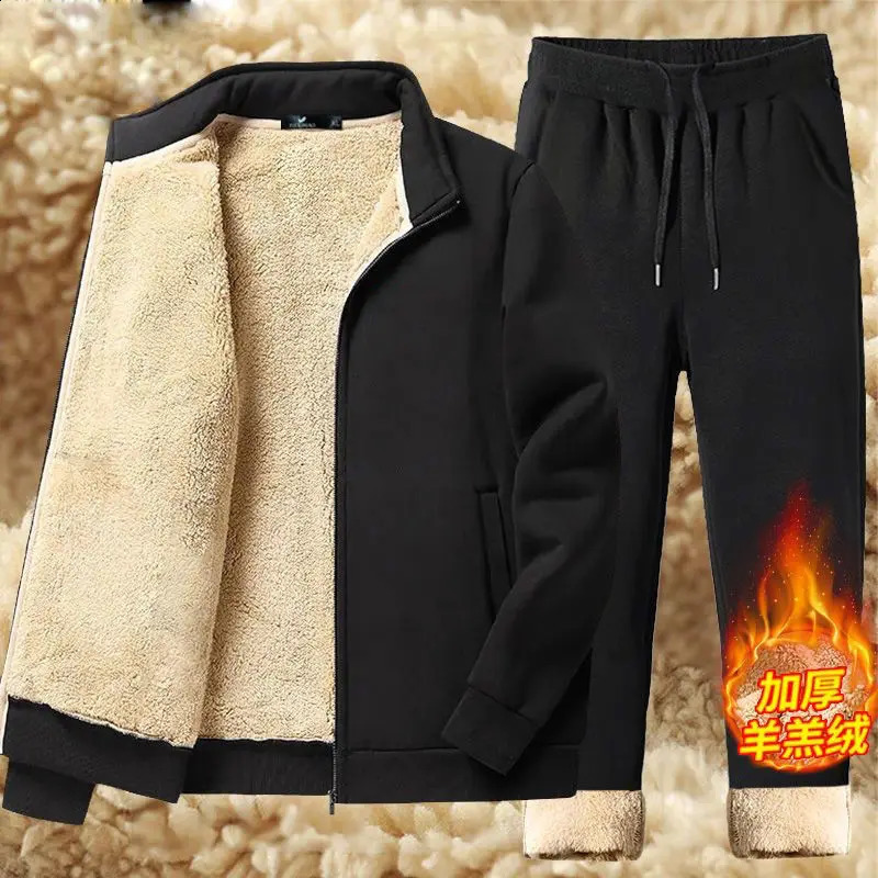 Autumn and Winter Models of Padded Thickened Top Pants Suit Mens Lambs Wool Leisure Loose Sportswear 241223