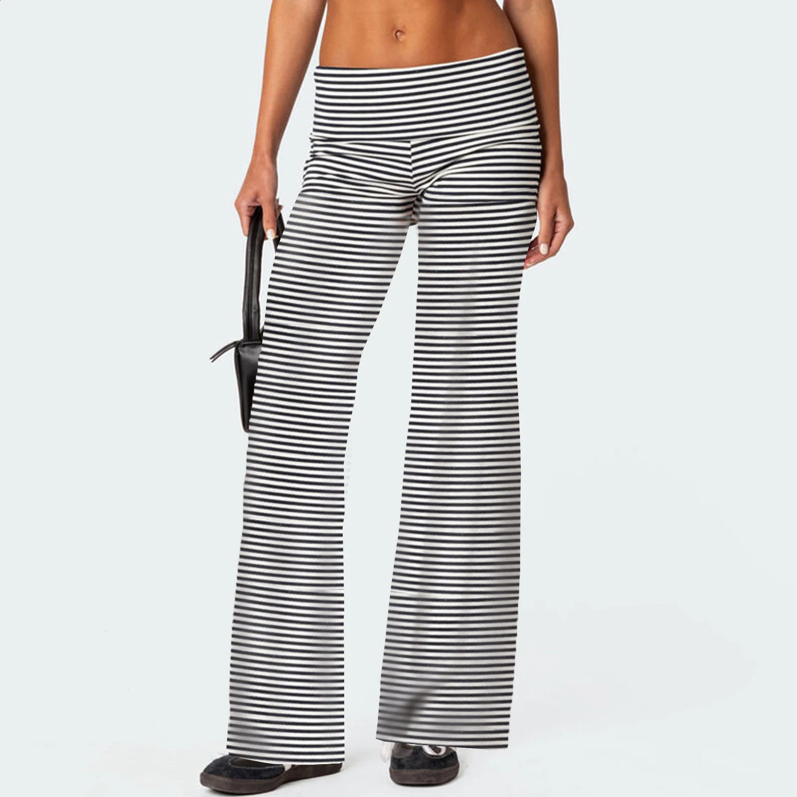 Women Low Waist Flare Leggings Fold Over Skinny Yoga Pants Wide Leg Stretchy Bootcut Bell Bottoms Leggings Loungewear Sweatpants 241223