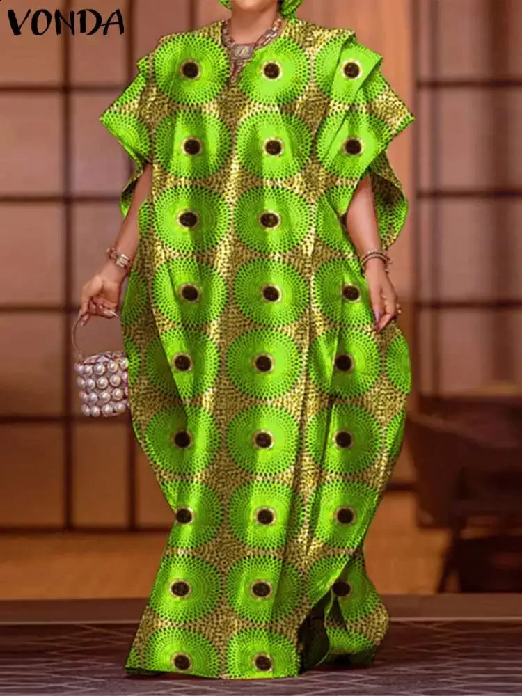 Womens Party Long Dress VONDA Bohemian Sundress Summer Batwing Sleeve Printed Dress Casual Loose Robe Fashion Tank Top 241231