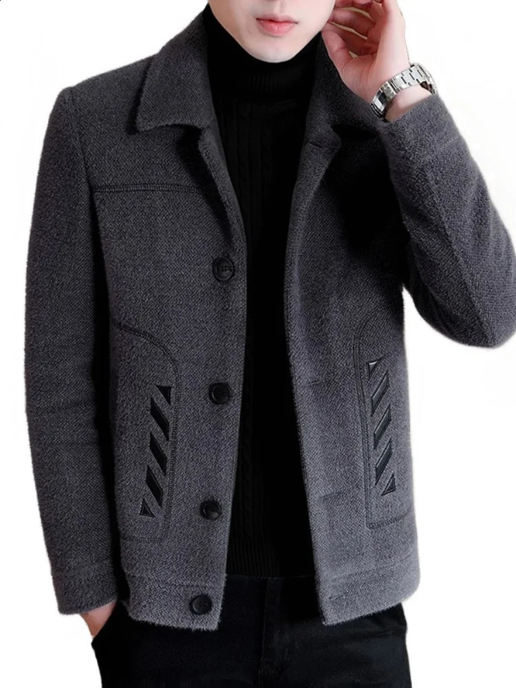Autumn and Winter Cotton Coat Mens Solid Color Versatile Trend Personalized Polo Collar Large plush Warm Jacket Coat Cotton 241225