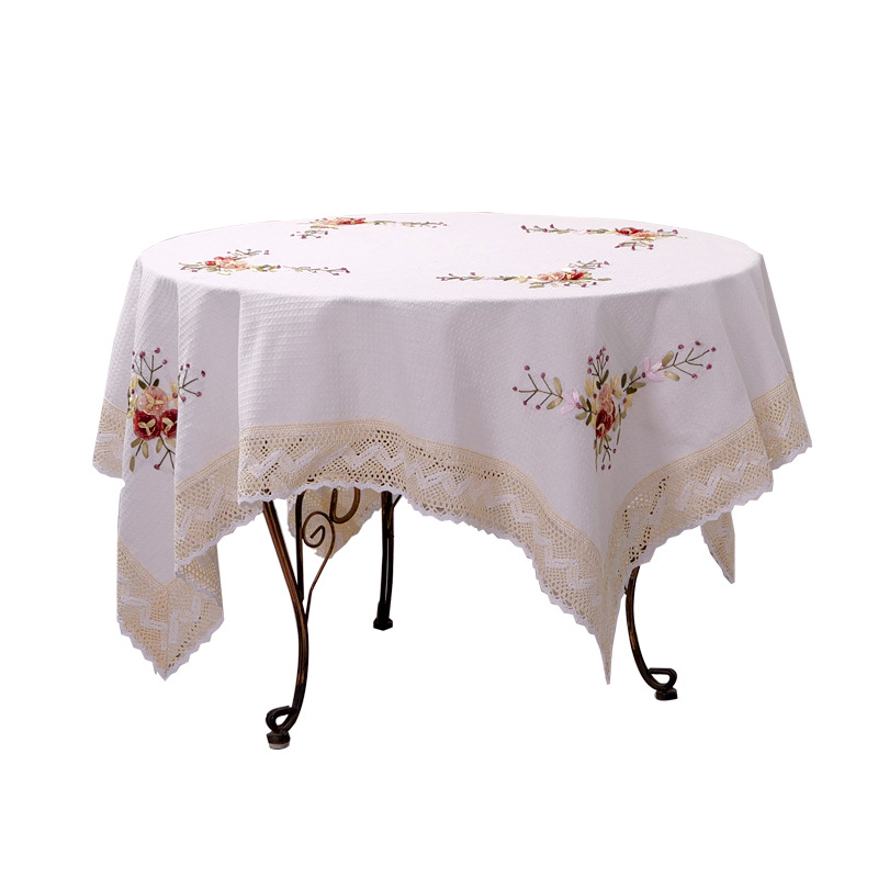 Ribbon Embroidered Dining Table Cloth Tablecloth Simple Round Rectangular Coffee Table Towel Square Cover Towel G-1