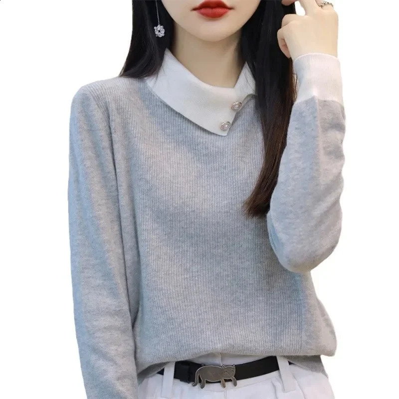 French Style Top Autumn Knitted Pullover Sweater Long Sleeve Ladies Inner Base Layer Doll Neck n Outerwear Yarn 241227