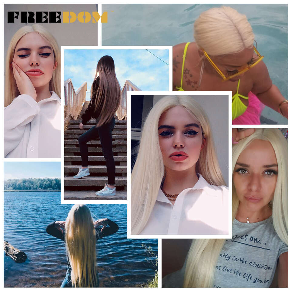 FREEDOM Synthetic Front For Women Super Long 38Inch Ombre Blonde Highlight Ginger Straight Lace Cosplay Wigs