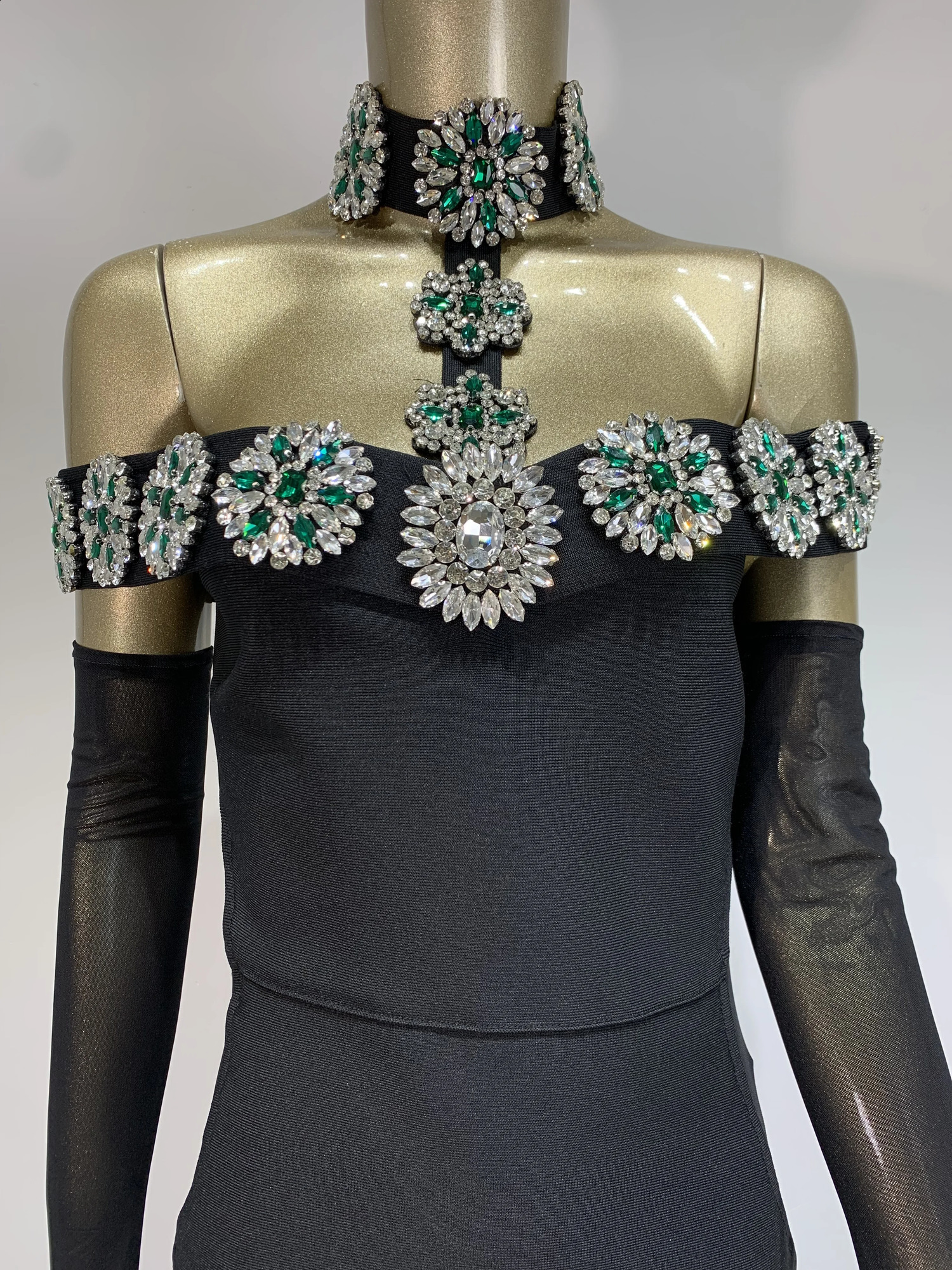 Summer Bandage Dress Womens Celebrity Sexy Diamond Crystal Black Maxi Long Elegant Nightclub Party Dress 241231