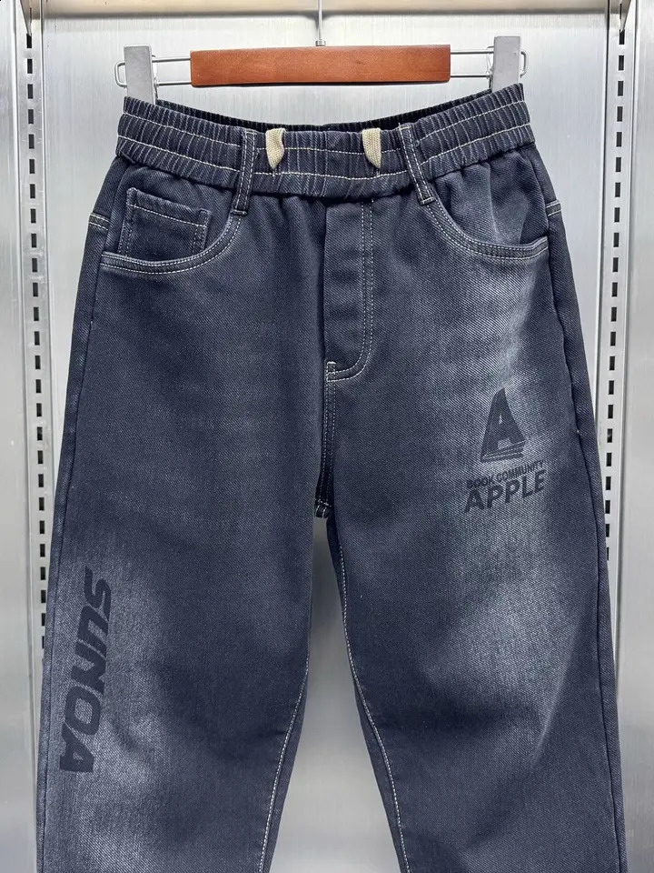 Black casual jeans with letter printing elements street wanderer fashion harem pants mens clothing 241230