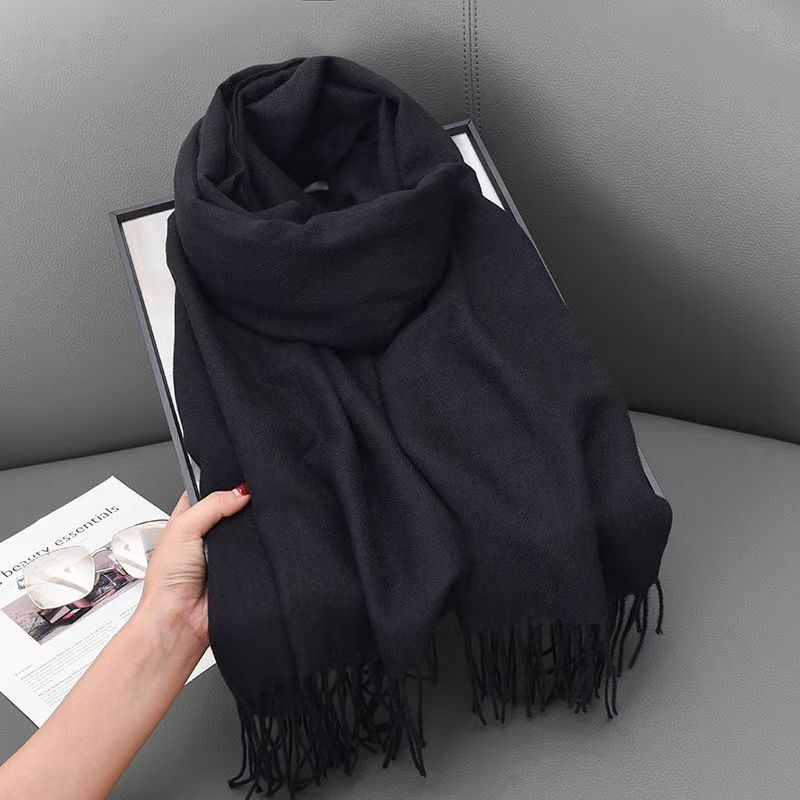 T046 scarf winter women's cashmere literary autumn and winter thick warm dual-use solid color Korean version fashion atmosphere scarf