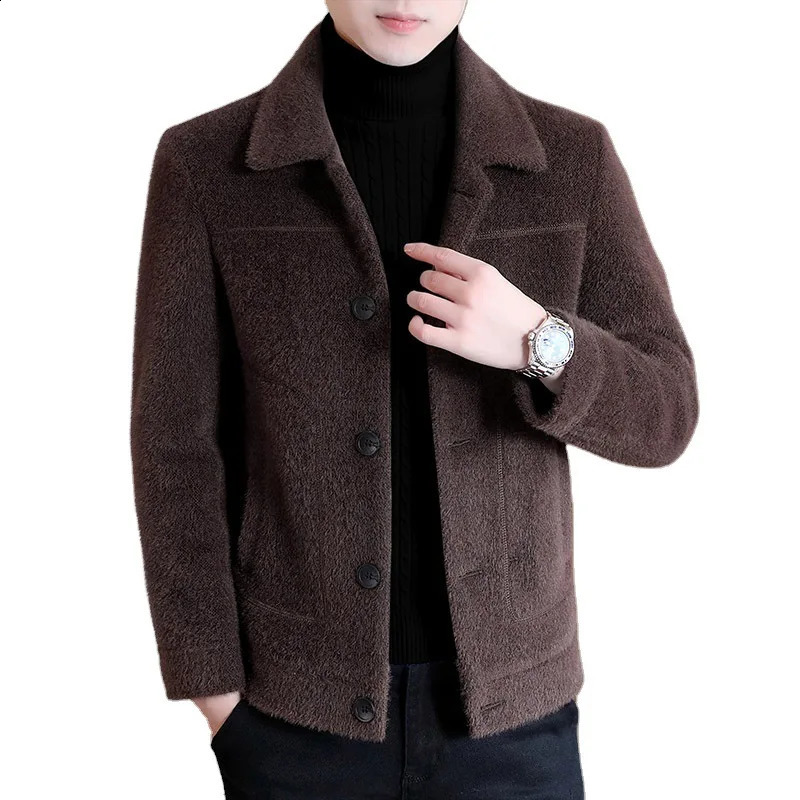 Autumn and Winter Cotton Coat Mens Solid Color Versatile Trend Personalized Polo Collar Large plush Warm Jacket Coat Cotton 241225