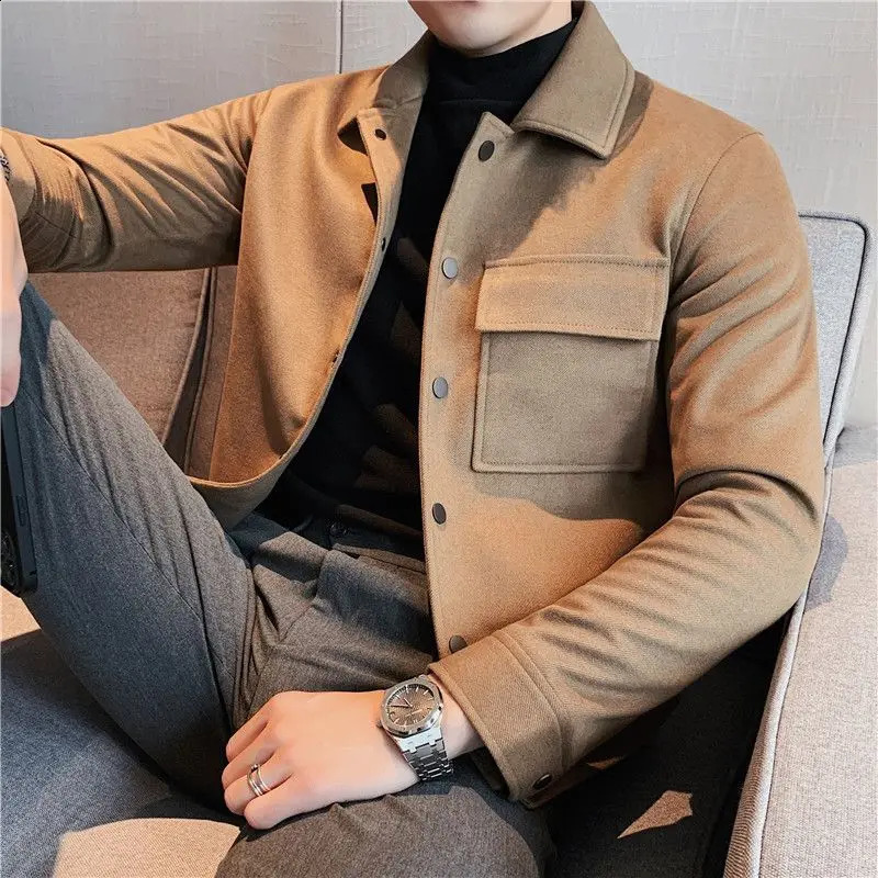High-quality Autumn Winter Wool Blends Jackets Men Fashion Slim Casual Business Short Trench Coat Streetwear Social Men Clothing 241225