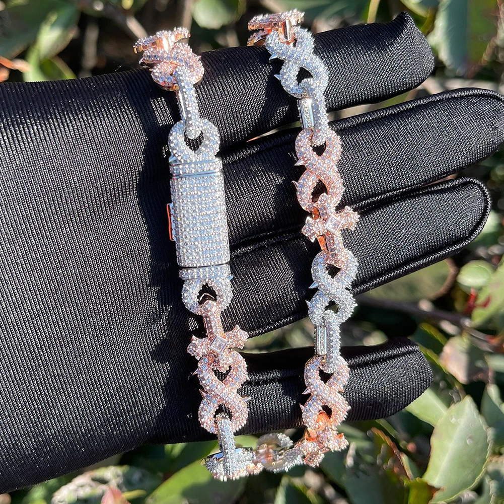 12mm Hip Hop 8 Shape Cross Miami Cuban Chain Necklace Bracelets 5A Zircon Mens Jewelry