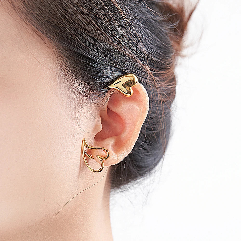 ENFASHION Heart Ear Clip For Women Aretes De Mujer Cuff 18K Pated Gold Color Fashion Jewelry Everydaywear Office E231457G 241225