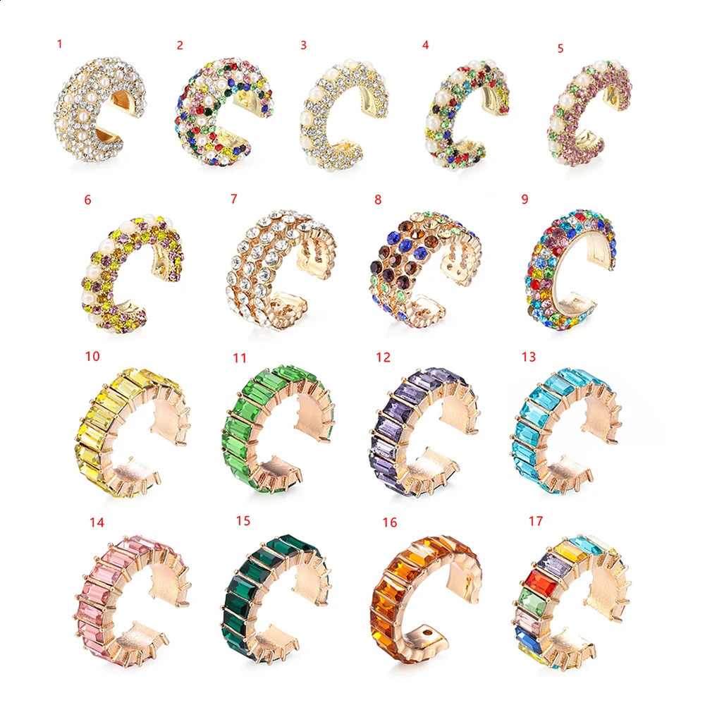 1pc Fashion Women Solid CZ Cuff Earrings Cshaped Cubic Zirconia Ear Statement No Piercing Gift Party Accessories 241225