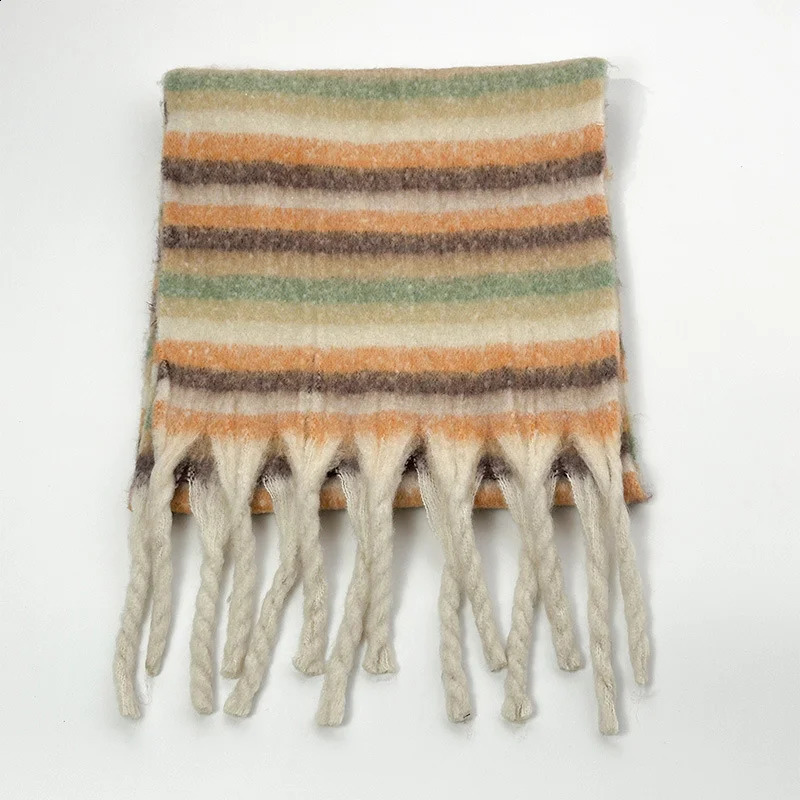 Home>Products> Retro Cashmere Scarf Womens Fashion Green Moher Striped Scarf Korean Classic Thick Warm Soft Shawl 241230