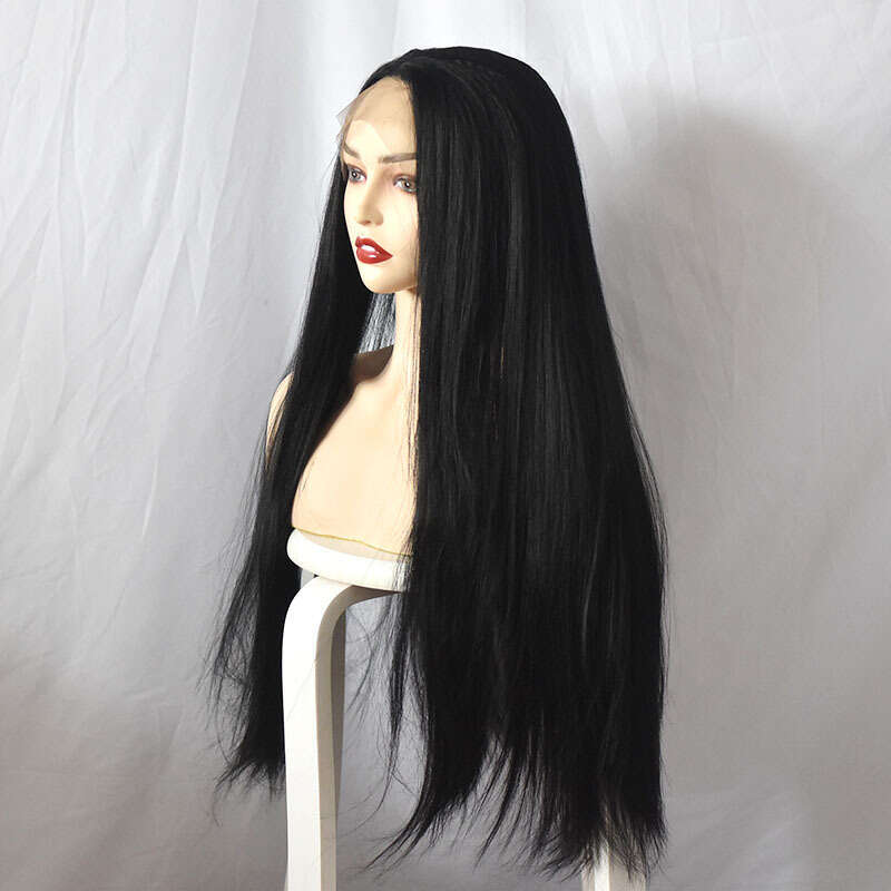 Lace Front Wig Cover T Shape Huafei Front Women's Center Split Long Straight Synthetic Fiber Hair Wig Head Cover T-Shaped Lace Wigs Kq2