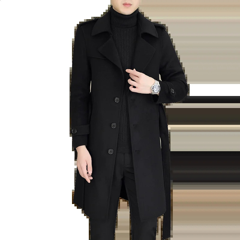 Doublesided tweed coat Men 2023 autumnwinter 70 wool coat cashmere laceup midlength trench coat Wool Polyester 241231m