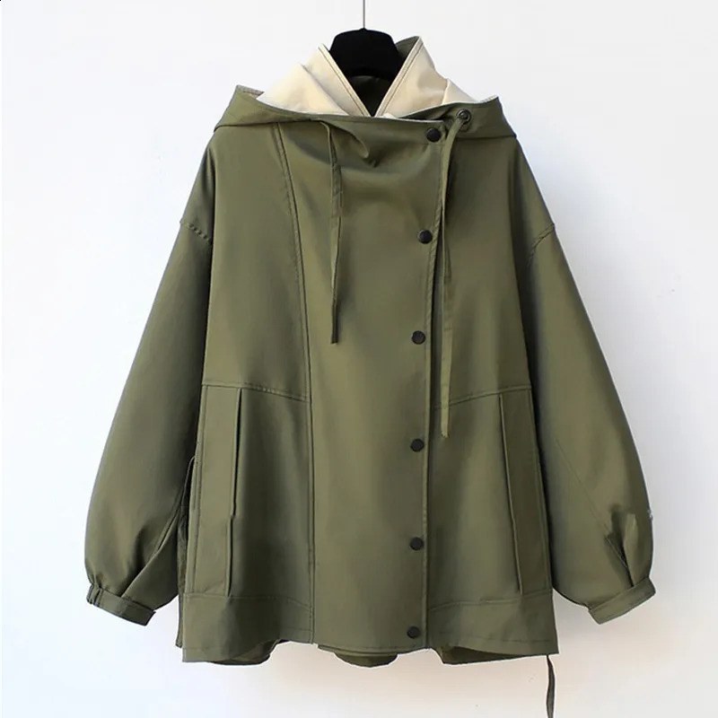 UHYTGF 2024 Spring Autumn Womens Trench Coat Hooded Zipper Loose Jacket Korean Version Fashion Little Chap Windbreak Women 20 241231