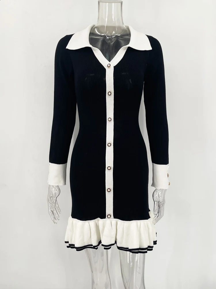 Cute Ruffle Bow Knitted Mini Dress for Women in Summer No Back Comparison Open Collar Lace Elegant Dress for Women Knitted Bandage Dress 241231