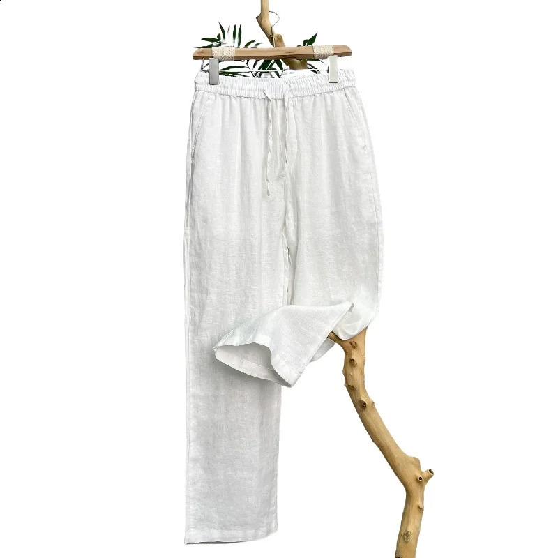 Linen Natural Pure Skin Breathable Summer Pure Color Fashion Linen Slim Fit Men Loose 100 Linen Straight Flax Casual Pants 241231m
