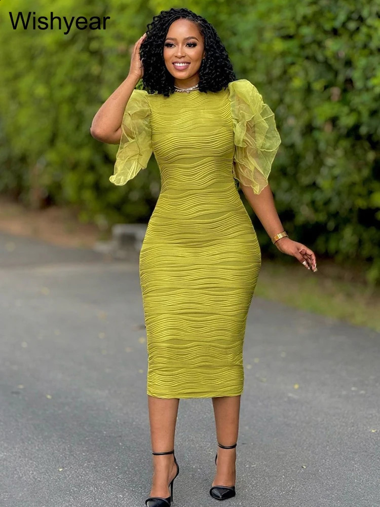 Womens O-neck Ruffle Sleeve Set Hips Bodycon Dress Fashion Office Womens Ultra Thin Pencil Evening Birthday Party Vest Dress 241231