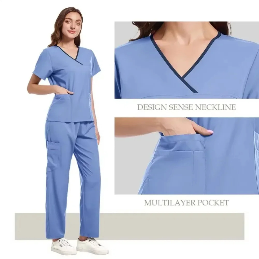 Nurse Scrubs Fashion Scrub Soft Breathable Jogger Pants Set Uniforms Woman Nursing Clinical Doctor Workwear 241230