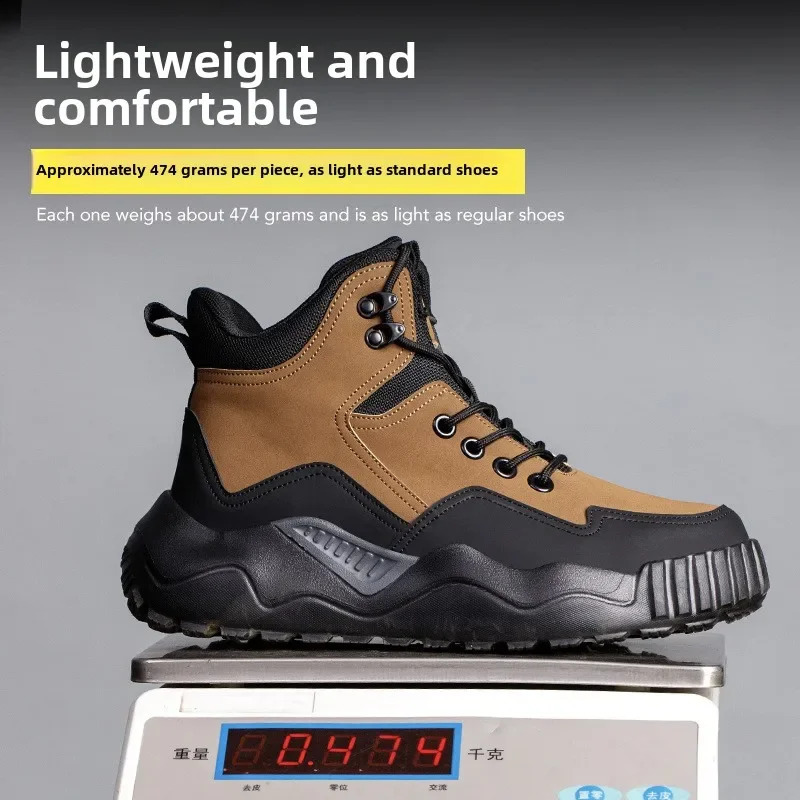 high top safety shoe for work waterproof shoes men anti smash steel toe boots puncture sneakers 241225