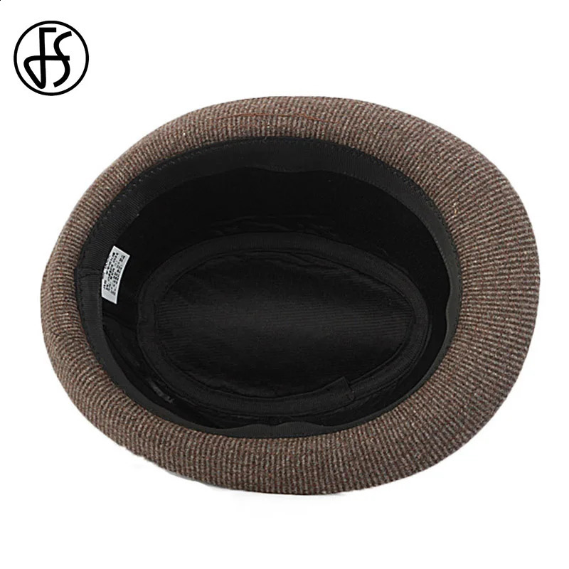FS Vintage Black Wool Felt Wide Brim Fedora Hats For Men Striped Gangster Trilby Hat Autumn Winter Panama Jazz Cap Chapeau Homme 241231