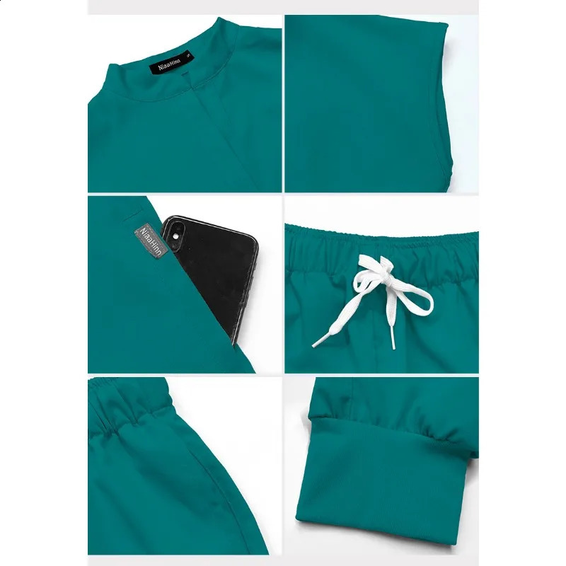 Topspant Uniform Surgery Scrubs Shirt Short Sleeve Pet Shop Doctor Nurse Nursing Uniform Set Women Workwear Scrub 241230
