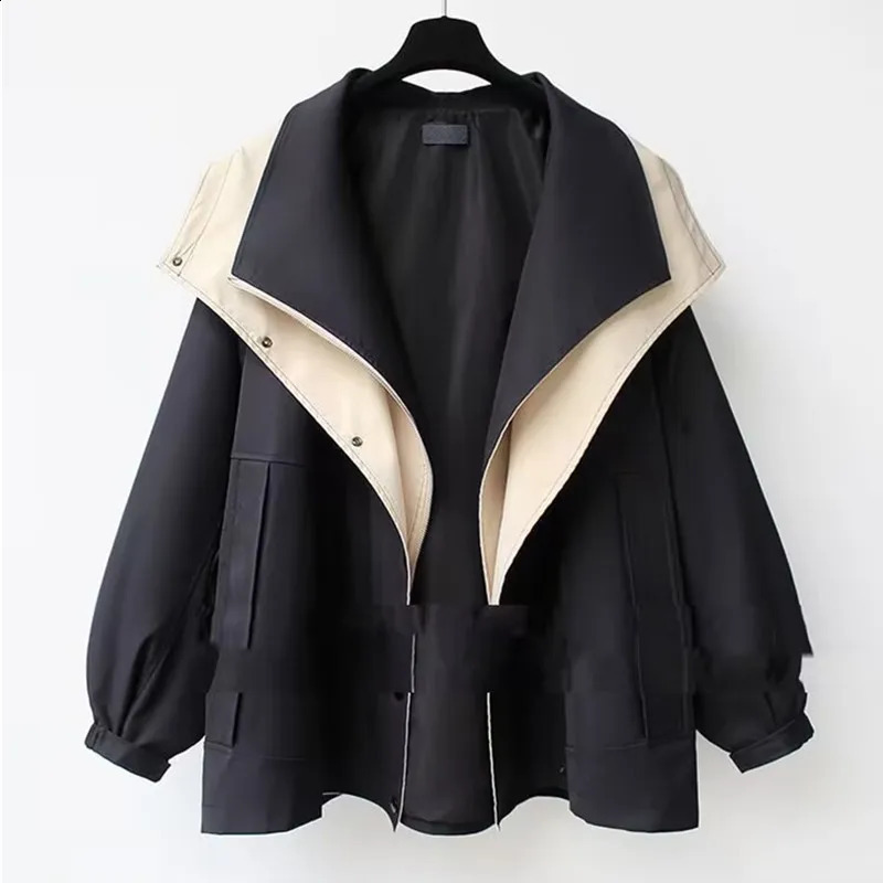 UHYTGF 2024 Spring Autumn Womens Trench Coat Hooded Zipper Loose Jacket Korean Version Fashion Little Chap Windbreak Women 20 241231