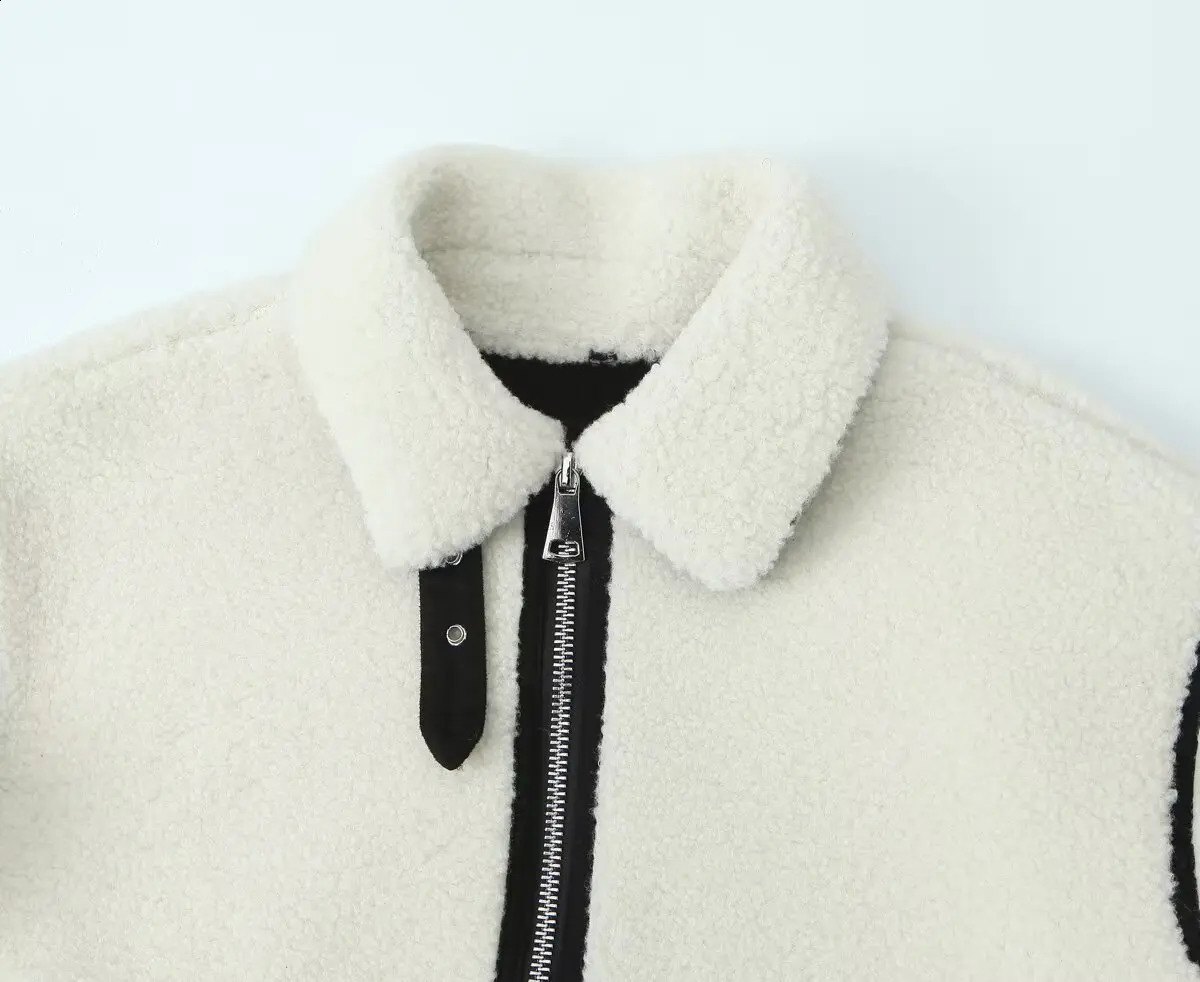 RARA winter womens lamb wool jacket coat contrast stripes straight loose fleece doublesided 241231