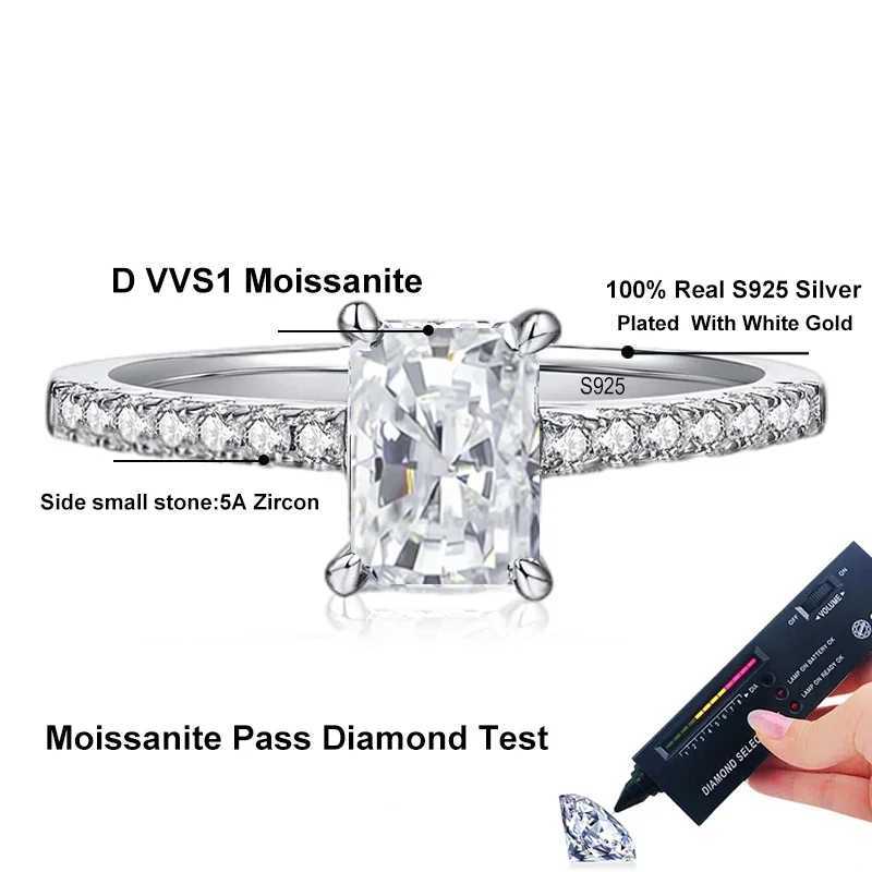 NeeTim1CT Moissanite Ring for Women Emerald Radiant Cut Diamond Wedding 925 Silver White Gold Plated Rings With GRA Certificate