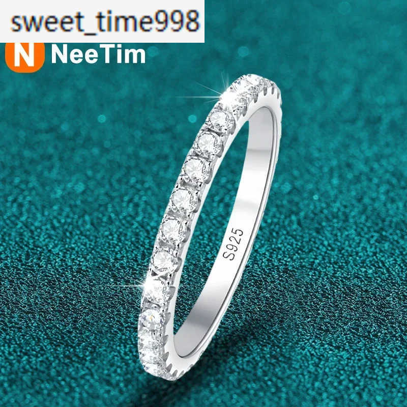 NeeTim D Color 2mm Full Moissanite Diamond Ring for Women Sterling Silver 925 with Gold Plated Wedding Bridal Band Rings Jewelry