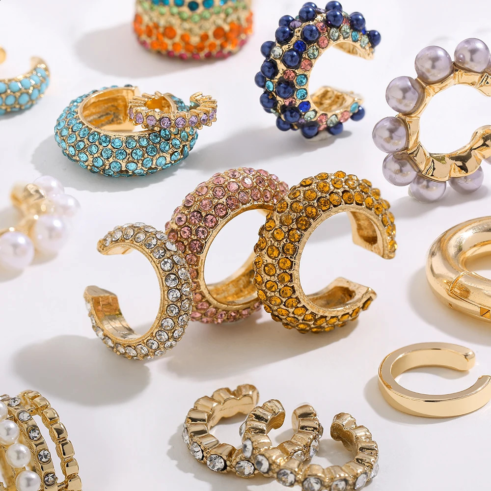 2024 Arrival Multicolor CZ Crystal Ear Cuff Stackable C Shaped Clips No Pierced Cartilage Earring for Women Earcuffs 241225