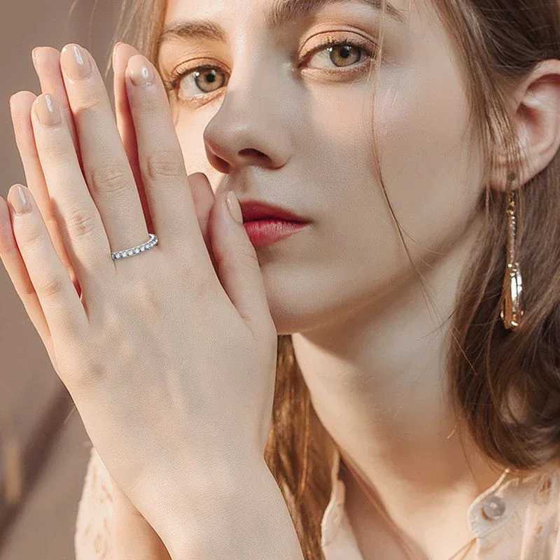 NeeTim D Color 2mm Full Moissanite Diamond Ring for Women Sterling Silver 925 with Gold Plated Wedding Bridal Band Rings Jewelry
